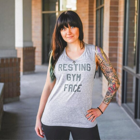 Brand New Women's Miken Flow Funny Fitness Tank Top, "Resting Gym Face" - Picture 3 of 4